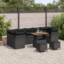 vidaXL Kerti Kanapé Szett 10 pcs Fekete polirattan