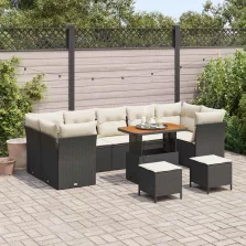 vidaXL Kerti Kanapé Szett 10 pcs Fekete polirattan