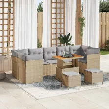 vidaXL Kerti Kanapé Szett 10 pcs Bézs polirattan