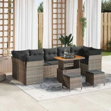 vidaXL Kerti Kanapé Szett 10 pcs Szürke polirattan