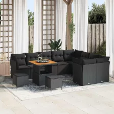 vidaXL Kerti Kanapé Szett 12 pcs Fekete polirattan