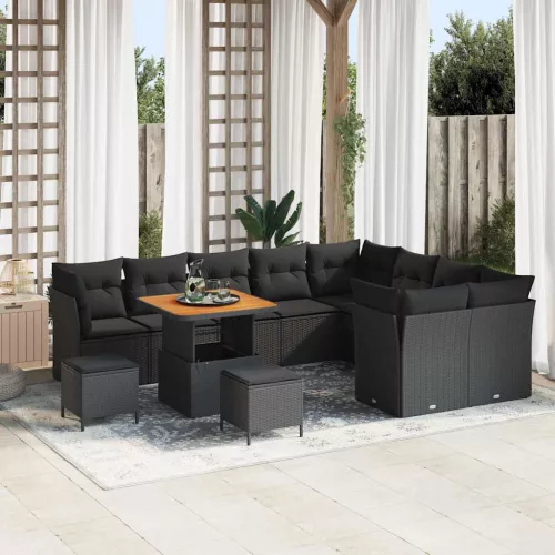 vidaXL Kerti Kanapé Szett 12 pcs Fekete polirattan