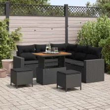 vidaXL Kerti Kanapé Szett 8 pcs Fekete polirattan