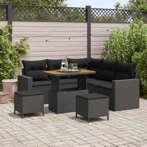 vidaXL Kerti Kanapé Szett 8 pcs Fekete polirattan