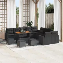 vidaXL Kerti Kanapé Szett 14 pcs Fekete polirattan