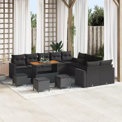 vidaXL Kerti Kanapé Szett 14 pcs Fekete polirattan