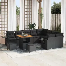 vidaXL Kerti Kanapé Szett 12 pcs Fekete polirattan
