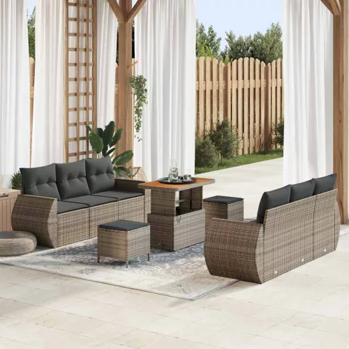 vidaXL Kerti Kanapé Szett 9 pcs Szürke polirattan