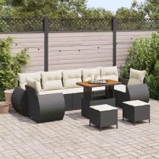 vidaXL Kerti Kanapé Szett 10 pcs Fekete polirattan