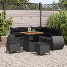 vidaXL Kerti Kanapé Szett 8 pcs Fekete polirattan