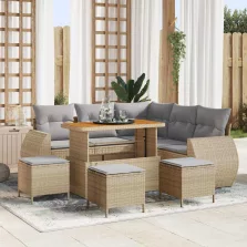 vidaXL Kerti Kanapé Szett 9 pcs Bézs polirattan