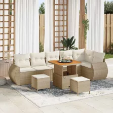vidaXL Kerti Kanapé Szett 9 pcs Bézs polirattan
