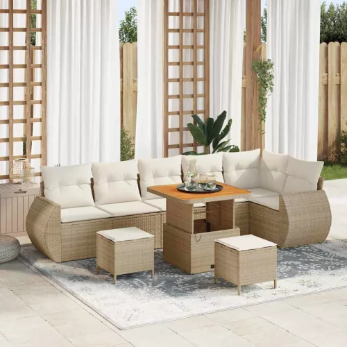 vidaXL Kerti Kanapé Szett 9 pcs Bézs polirattan