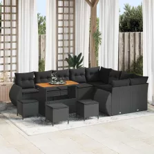 vidaXL Kerti Kanapé Szett 13 pcs Fekete polirattan