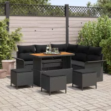  vidaXL Kerti Kanapé Szett párnával 9 pcs Fekete polirattan