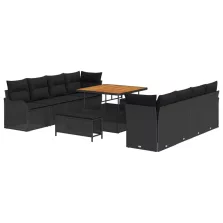   vidaXL 11 darabos kerti kanapé szett párnákkal fekete poli rattan akáccal, vidaXL 2 személyes kerti kanapé párnákkal fekete poli rattan, vidaXL 3 darabos kerti étkező szett párnákkal fekete poli rattan akáccal