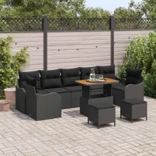 vidaXL Kerti Kanapé Szett 10 pcs Fekete polirattan