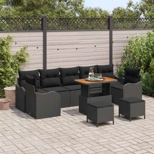 vidaXL Kerti Kanapé Szett 10 pcs Fekete polirattan