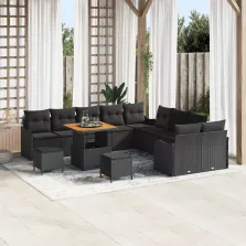 vidaXL Kerti Kanapé Szett 13 pcs Fekete polirattan