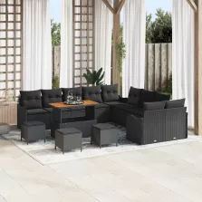 vidaXL Kerti Kanapé Szett 14 pcs Fekete polirattan