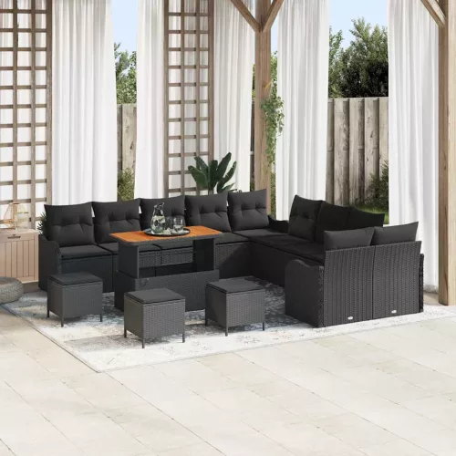 vidaXL Kerti Kanapé Szett 14 pcs Fekete polirattan