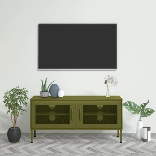 vidaXL olívazöld acél TV-szekrény 105 x 35 x 50 cm