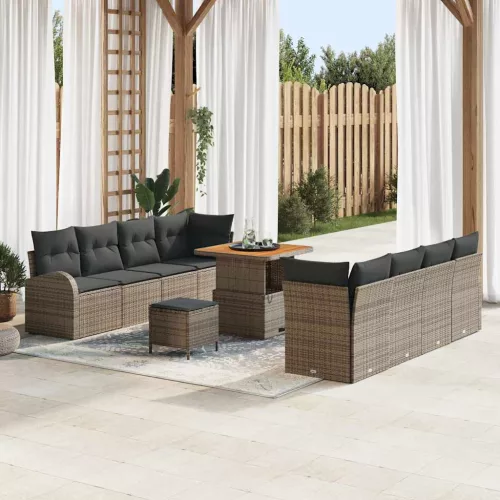 vidaXL Kerti Kanapé Szett párnával 11 pcs Szürke polirattan