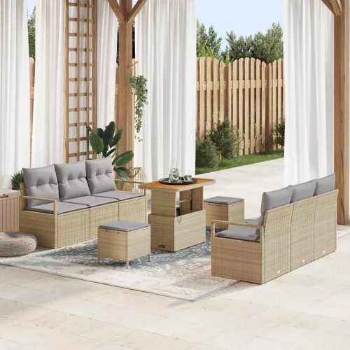 vidaXL Kerti Kanapé Szett párnával 9 pcs Bézs Poli rattan