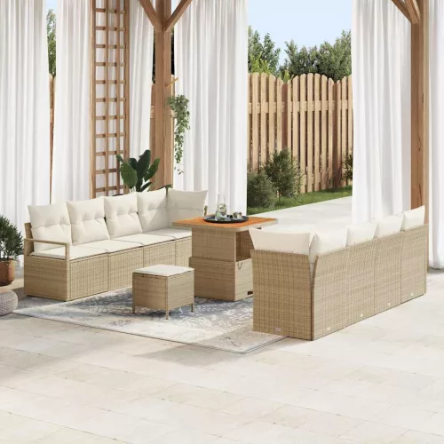 vidaXL Kerti Kanapé Szett párnával 11 pcs Bézs Poli rattan