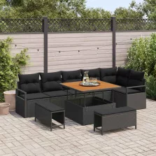   vidaXL Kerti Kanapé Szett párnával 9 pcs Fekete Poli rattan