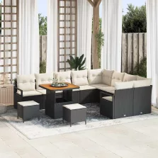   vidaXL Kerti Kanapé Szett párnával 12 pcs Fekete Poli rattan