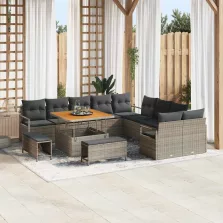   vidaXL Kerti Kanapé Szett párnával 13 pcs Szürke Poli rattan