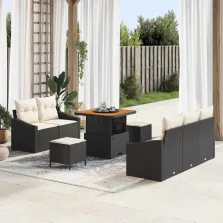   vidaXL Kerti Kanapé Szett párnával 8 pcs Fekete Poli rattan