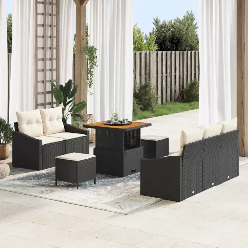 vidaXL Kerti Kanapé Szett párnával 8 pcs Fekete Poli rattan