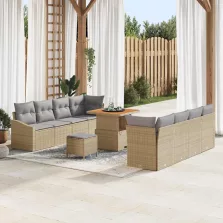   vidaXL Kerti Kanapé Szett párnával 11 pcs Bézs Poli rattan