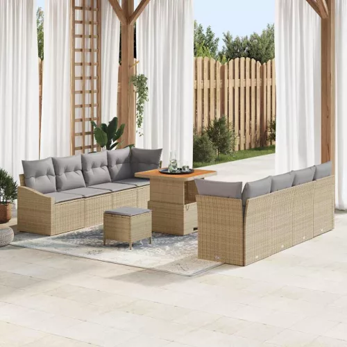 vidaXL Kerti Kanapé Szett párnával 11 pcs Bézs Poli rattan