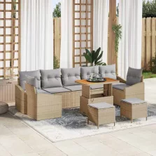   vidaXL Kerti Kanapé Szett párnával 10 pcs Bézs Poli rattan