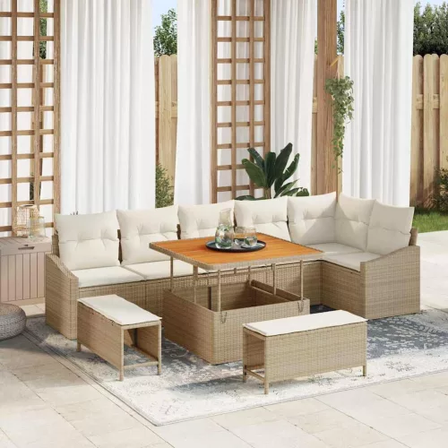 vidaXL Kerti Kanapé Szett párnával 9 pcs Bézs Poli rattan