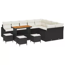   vidaXL 13 részes Kerti Kanapé Szett Párnákkal, Fekete Poli Rattan Akáciával, vidaXL 4 részes Kerti Étkező Szett Párnákkal, Fekete Poli Rattan Akáciával, vidaXL 2-fős Kerti Kanapé Párnákkal, Fekete Poli Rattan