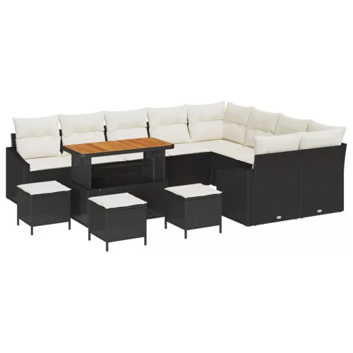 vidaXL 13 részes Kerti Kanapé Szett Párnákkal, Fekete Poli Rattan Akáciával, vidaXL 4 részes Kerti Étkező Szett Párnákkal, Fekete Poli Rattan Akáciával, vidaXL 2-fős Kerti Kanapé Párnákkal, Fekete Poli Rattan