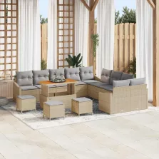   vidaXL Kerti Kanapé Szett párnával 14 pcs Bézs Poli rattan