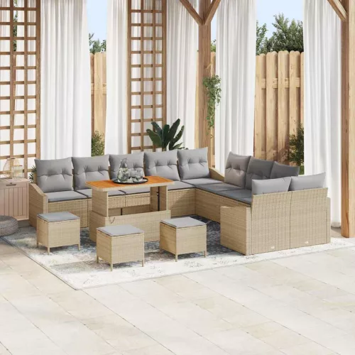 vidaXL Kerti Kanapé Szett párnával 14 pcs Bézs Poli rattan