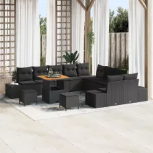   vidaXL Kerti Kanapé Szett párnával 13 pcs Fekete Poli rattan