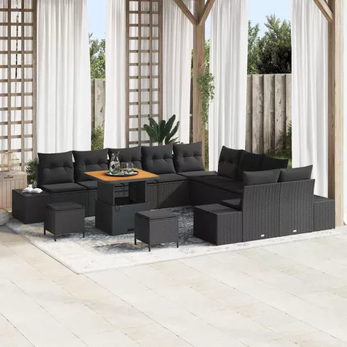 vidaXL Kerti Kanapé Szett párnával 13 pcs Fekete Poli rattan