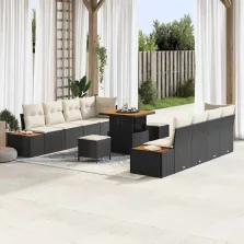   vidaXL Kerti Kanapé Szett párnával 11 pcs Fekete Poli rattan