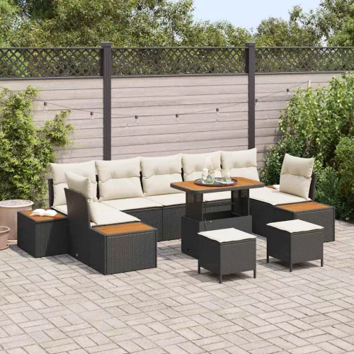 vidaXL Kerti Kanapé Szett párnával 10 pcs Fekete Poli rattan