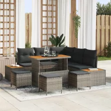   vidaXL Kerti Kanapé Szett párnával 9 pcs Szürke Poli rattan