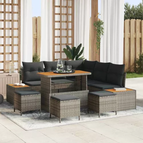 vidaXL Kerti Kanapé Szett párnával 9 pcs Szürke Poli rattan