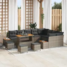   vidaXL Kerti Kanapé Szett párnával 13 pcs Szürke Poli rattan