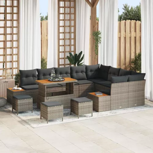 vidaXL Kerti Kanapé Szett párnával 13 pcs Szürke Poli rattan
